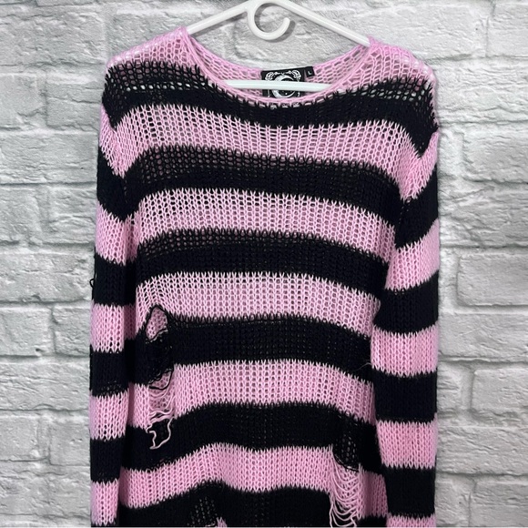 Killstar Size Large Bad Blossoms Knit Sweater Pink And Black Distressed Gothic - Picture 8 of 16